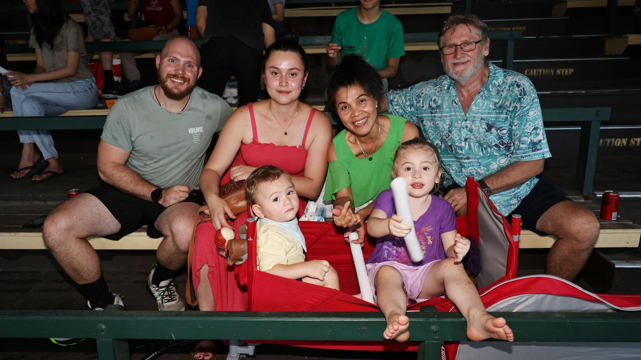 Joshua Guernier, Petra Guernier, Joseph Guernier, 1, Zusye Holba, Alice Guernier, 3, and Jiri Holba at the Cairns Churches Joy to the World Community Carols, held at the Cairns Showgrounds. Picture: Brendan Radke