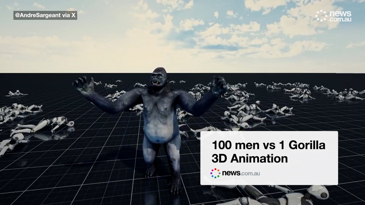 100 men vs 1 Gorilla 3D Animation