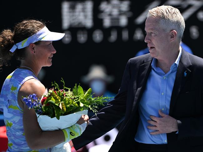 Craig Tiley was booed when he presented flowers Sam Stosur. Picture: Getty Images