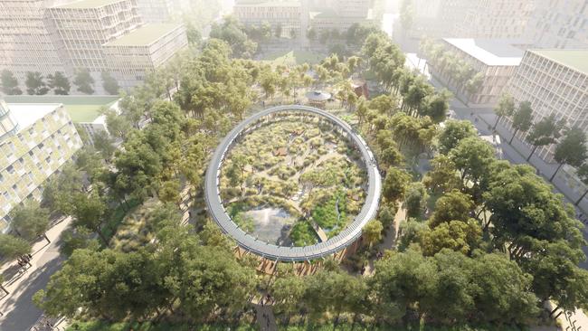Artists’s impression of Central Park wchih will be part of the Bradfield City Centre near the Western Sydney airport. Picture: Supplied