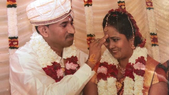 A photo on display in the family home in Sri Lanka of Nades’ and Priya’s wedding in Australia.