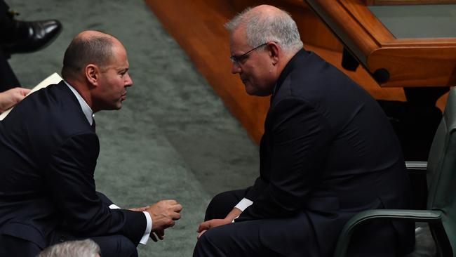 Treasurer Josh Frydenberg with Prime Minister Scott Morrison. Picture: Sam Mooy/Getty Images