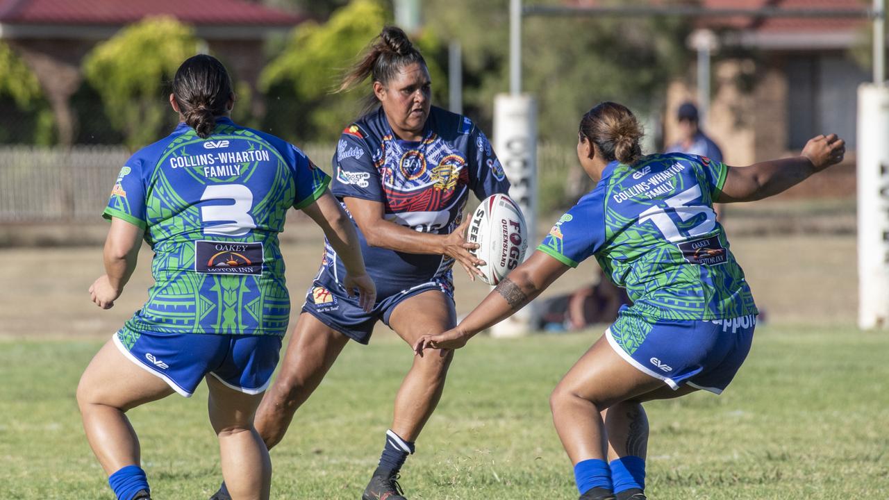 Tegan Gibbs for Emus. 2023 TRL Cultural Cup, Open Womens SW Qld Emus vs Pacific Nations Toowoomba. Saturday, February 25, 2023. Picture: Nev Madsen.