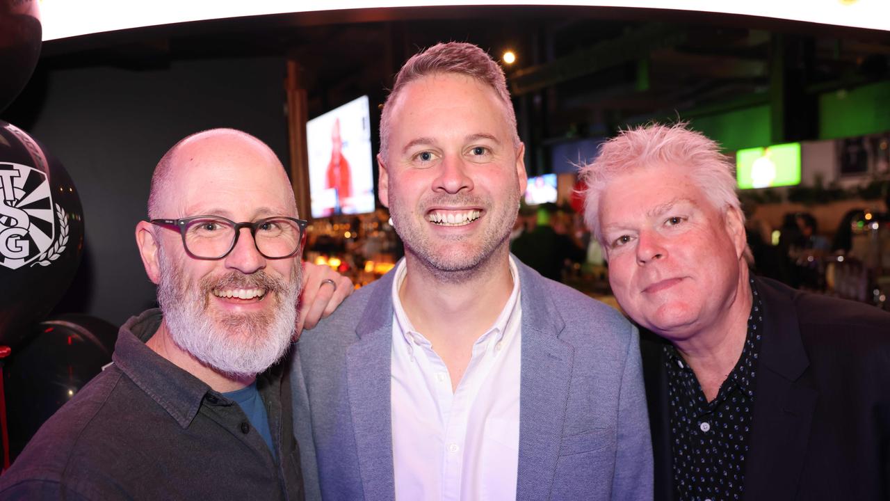 Philip Bryant, Luke Peters and Greg Hunt at The Sporting Globe Bar and Grill launch at Surfers Paradise for Gold Coast at Large. Picture, Portia Large.