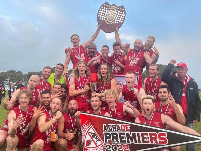 Two Wells celebrates after topping Balaklava in the 2022 APFL grand final. Picture: Two Wells Football Club