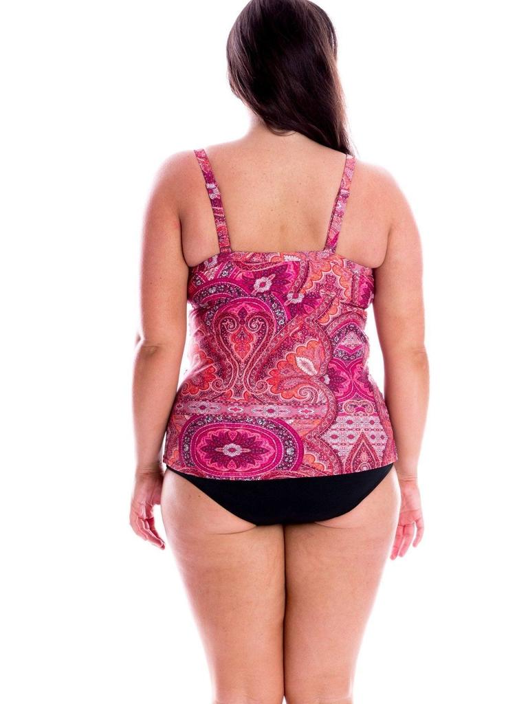 Curvy Swimwear, Bohemian Sunset Ruched Tankini Top