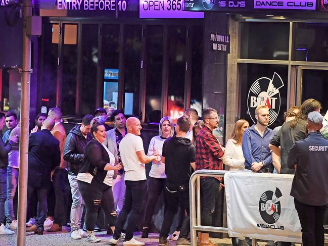 Queuing outside a Fortitude Valley nightclub at the weekend. Picture: John Gass