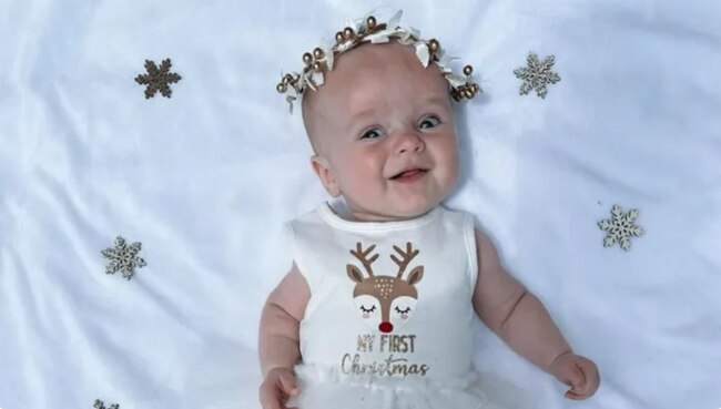 Three-month-old Daisy was diagnosed with an aggressive brain tumour in December, just a week before Christmas. Picture: Supplied