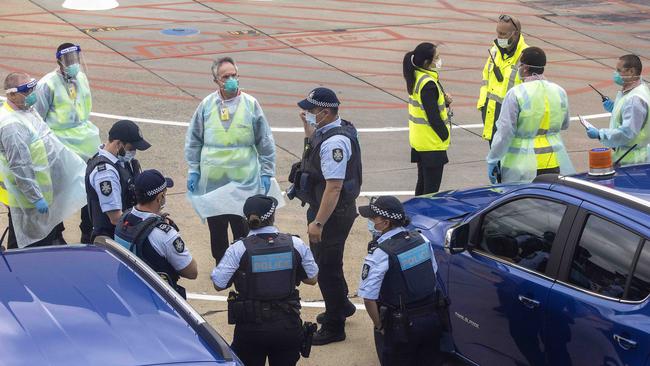 International passengers arrive at Melbourne Airport on Monday. Picture: Ian Currie