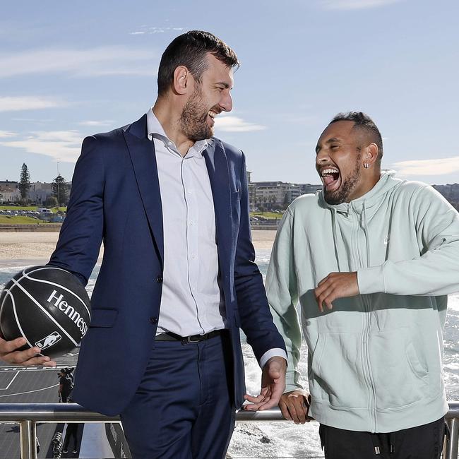 Australian basketball champion Andrew Bogut with tennis star Nick Kyrgios. Picture: Toby Zerna