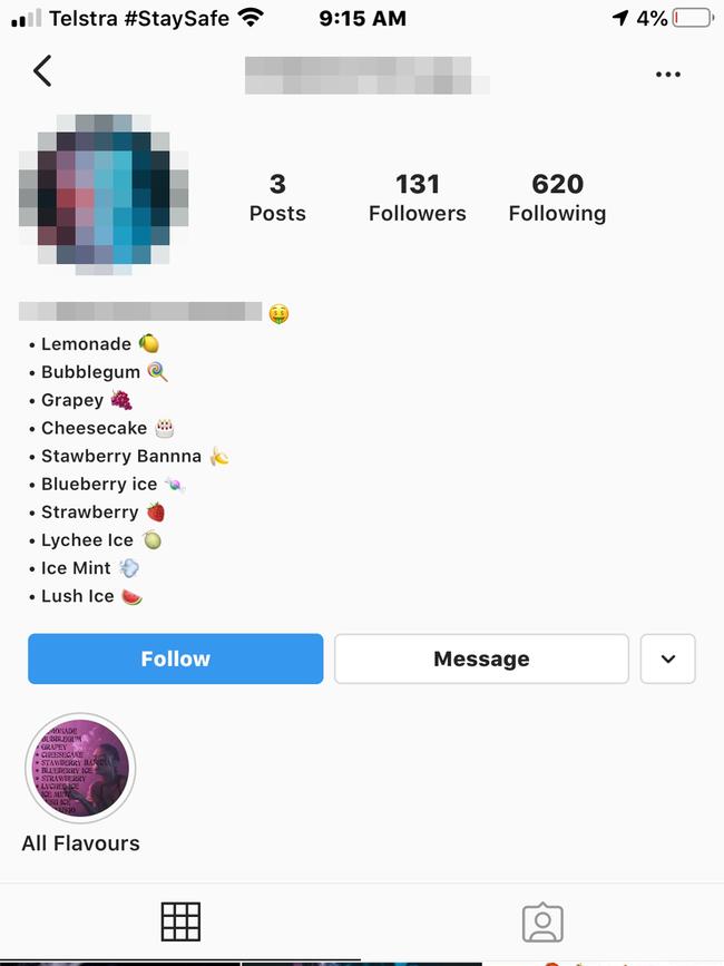 Social media pictures advertising vapes to kids with free delivery. Picture: Instagram