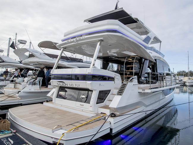 A  Galeon 640 FLY at Southport Yacht Club. Alexander Marine Australia is having an open Weekend at Southport Yacht Club to display their recently arrived Galeon 640 FLY, 510 SKY and 500 FLY motor yachts in lieu of the planned display at the Sanctuary Cove Boat Show, which was cancelled due to COVID-19. Picture: Jerad Williams