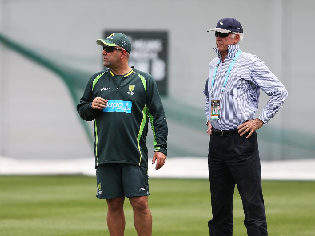 John Iverarity with then Aussie coach Darren Lehmann in 2014. Picture: Phil Hillyard