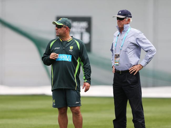 John Iverarity with then Aussie coach Darren Lehmann in 2014. Picture: Phil Hillyard