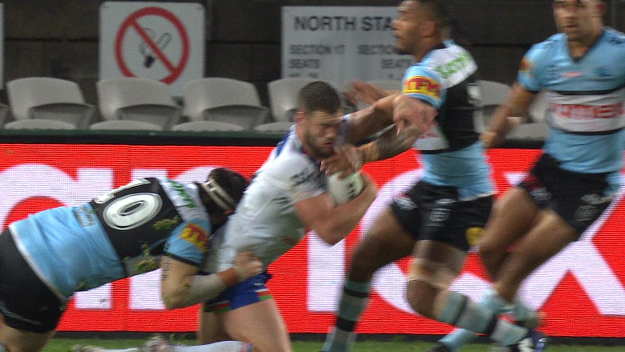 Sione Katoa was lucky to stay on the field after a swinging arm.