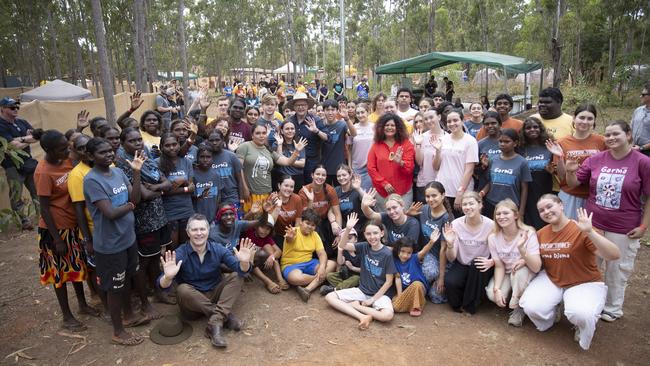 Anthony Albanese surrounded by attendees at the 2024 Garma Festival. Picture: Peter Eve / YYF