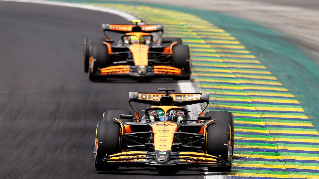 Oscar Piastri led the Sprint Race in Brazil before moving aside for his teammate. (Photo by Miguel Schincariol / AFP)