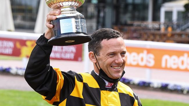 Brett Prebble after winning the Group 1 Might And Power aboard Probabeel earlier this month. Picture: Racing Photos via Getty Images