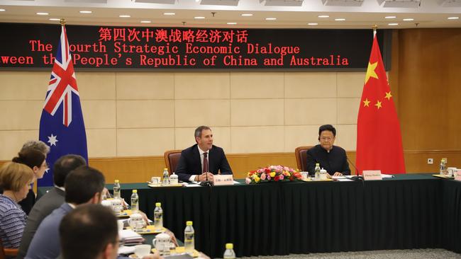 Treasurer Jim Chalmers at the Australia-China Strategic Economic Dialogue with National Development and Reform Commission Chairman Zheng Shanjie. Picture: DFAT