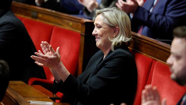 President of Rassemblement National parliamentary group Marine Le Pen says President Emmanuel Macros will soon be forced to quit. Picture: Geoffroy van der Hasselt/AFP