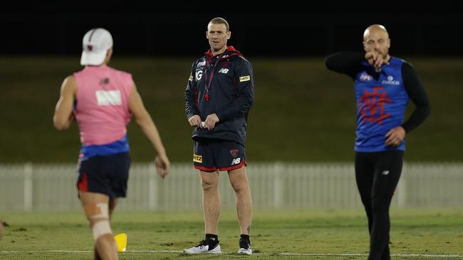 Simon Goodwin oversees Demons training in unfamiliar surrounds this week — at Blacktown in western Sydney. Picture: Getty Images