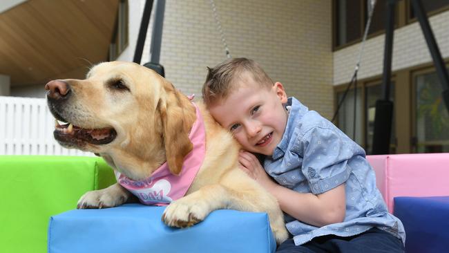 Elliott and therapy dog Jaffa. Picture: Josie Hayden