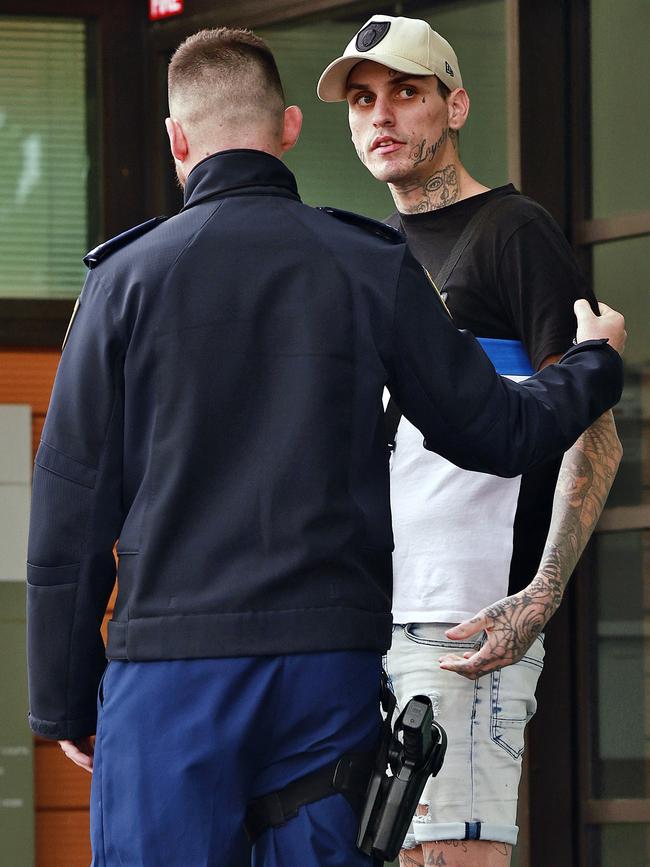 Chadwick, pictured, during his arrest on Wednesday. Picture: Sam Ruttyn