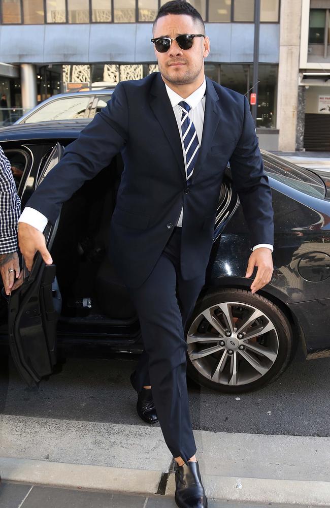 Jarryd Hayne arrives at Newcastle Court today. Picture: Matrix