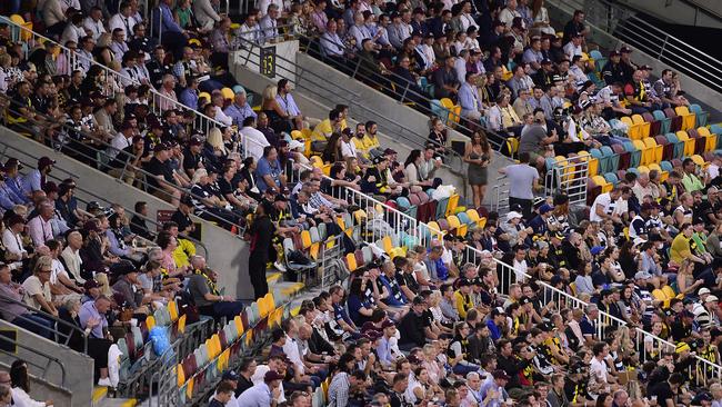 A general view of the crowd is seen during the 2020 AFL Grand Final match between the Richmond Tigers and the Geelong Cats at The Gabba. (Photo by Ian Hitchcock/AFL Photos/via Getty Images)