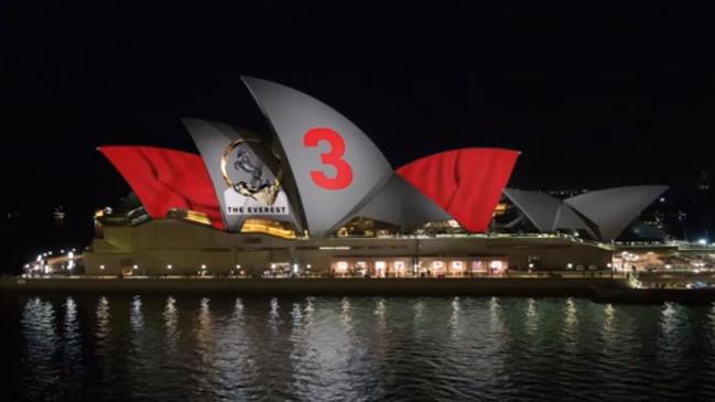 An accurate impression of the 2018 Barrier draw being projected onto the Sydney Opera House for the 2018 Everest Race. Picture: supplied