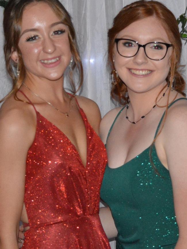 Sarah Dreier and Claire Stretton enjoy the Nanango State High School 2023 formal on the night of Friday September 8, 2023.