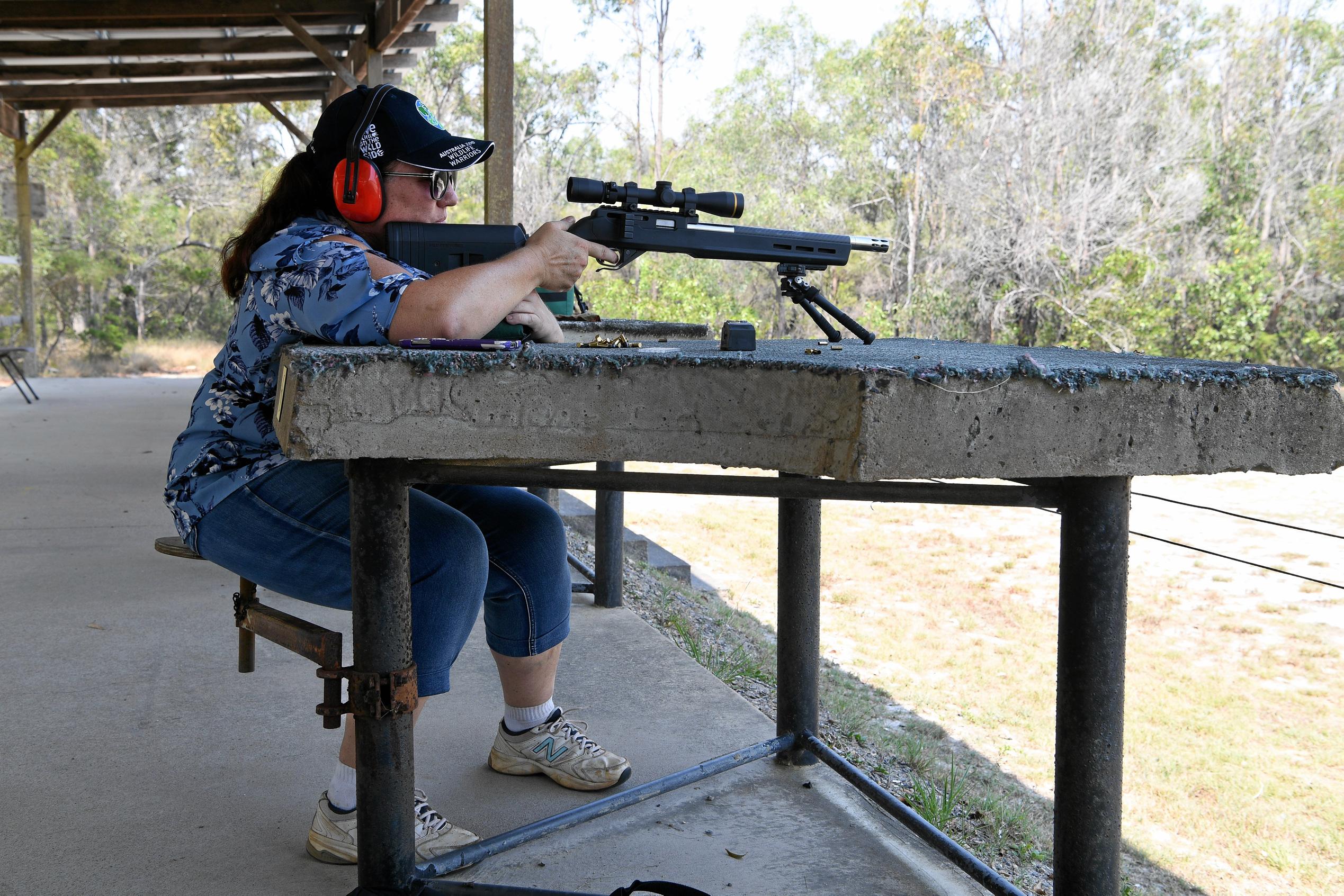 Meagan Webster in action with a 22 long rifle. Picture: Brian Cassidy