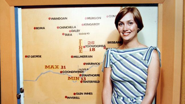 ABC News weather reader Jenny Woodward cin 1975.