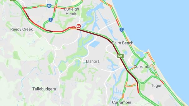 Traffic is heavy in both directions on the southern Gold Coast due to a car crash. Picture: Google Maps