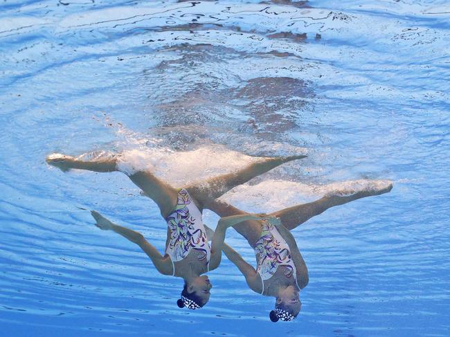 An underwater image taken on a remote camera of Team Mexico performing their incredible underwater gymnastics at the World Aquatics Championships in Japan. Picture: Quinn Rooney/Getty Images