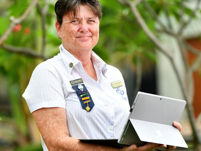 Thanks A Million campaign; District Manager of South Townsville Girl Guides Jean Croft kept her weekly meetings going by using Zoom over the COVID lockdown. Picture: Alix Sweeney