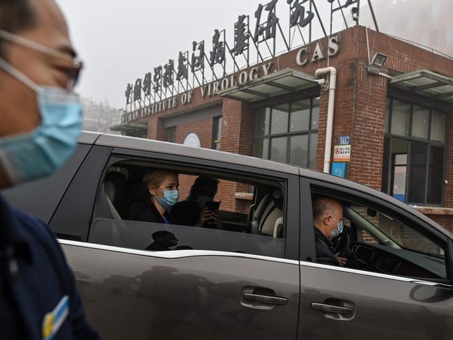 Members of the World Health Organisation (WHO) team investigating the origins of Covid-19 arrive at the Wuhan Institute of Virology in China’s central Hubei province in February. Picture: AFP