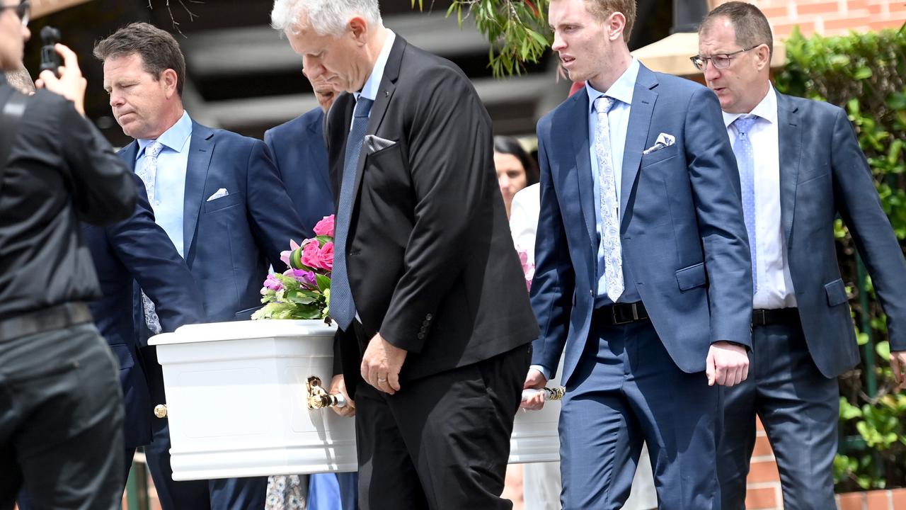 Father Jamie (far left) and brother Max (second from right) were pallbearers at the funeral. Picture: Jeremy Piper