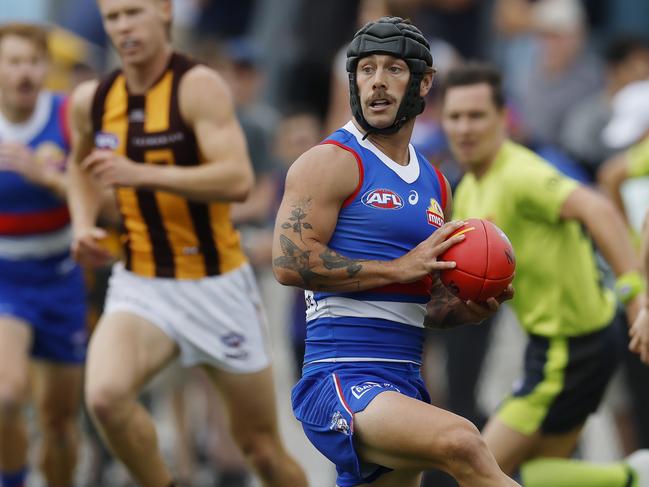 MELBOURNE , AUSTRALIA. February 23 , 2024.  AFL. Western Bulldogs vs Hawthorn at Whitten Oval.    Bulldog Caleb Daniel     . Pic: Michael Klein