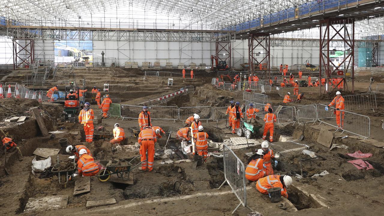 The archaeological excavation and research works near Euston Station in London.