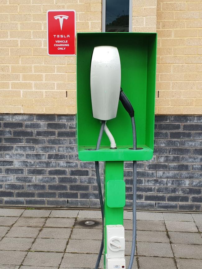 The Tesla charging station at the Yankalilla District Council. Picture: Colin James