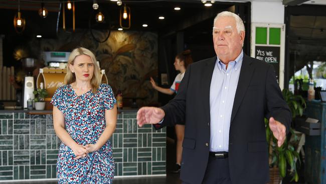 Destination Gold Coast boss Paul Donovan at the Hot Shott cafe with Tourism Minister Kate Jones. Picture: Tertius Pickard