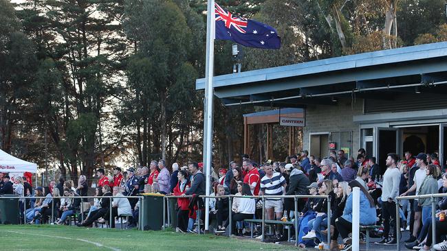 The crowd at Sewell Reserve for the clash between Glenroy and Strathmore on Anzac Day in 2019. Picture: Ian Currie