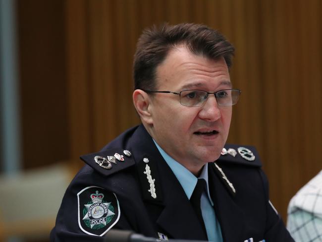 AFP Commissioner Reece Kershaw appearing at a Senate estimates Committee at Parliament House in Canberra. Picture Kym Smith