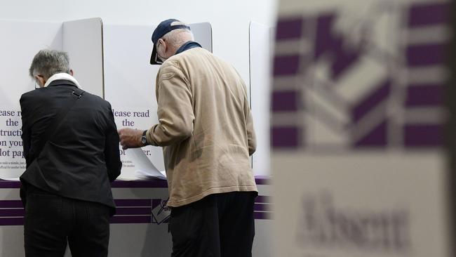 Voters are seen placing their early vote at a pre-pooling booth. (AAP Image/Bianca De Marchi)