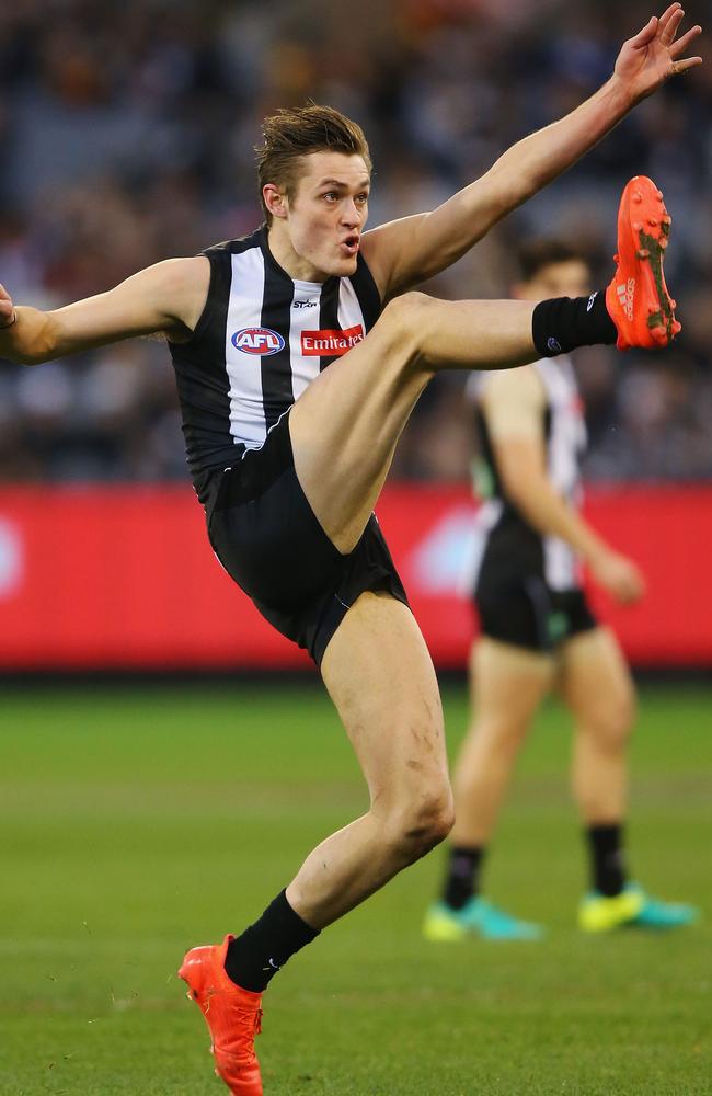 Darcy Moore kicked three goals before his injury against West Coast. Picture: Getty Images