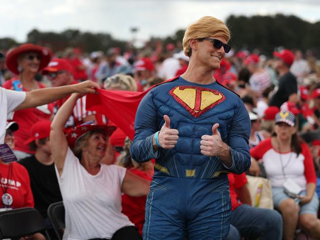 Stuart Sawyer dressed as a Super Trump at The Villages Polo Club in Flordia. Picture: AFP