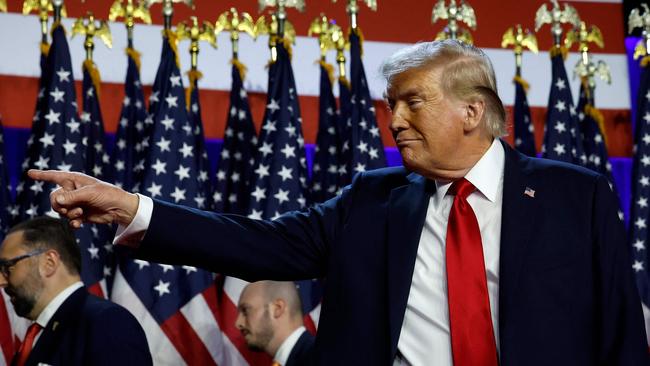 Donald Trump points to his biggest supporters. Picture: Chip Somodevilla/Getty Images/AFP