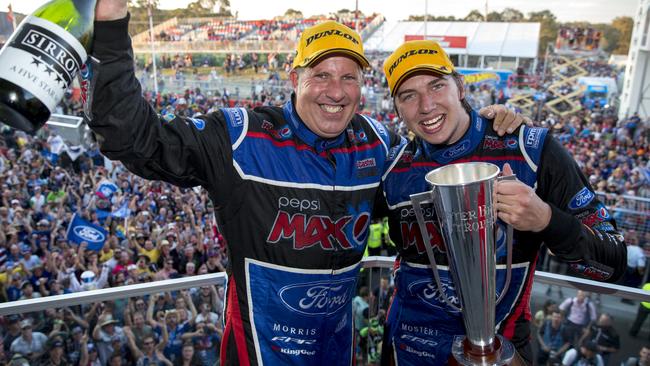 Chaz Mostert and Paul Morris of Ford Performance Racing winners the Supercheap Auto Bathurst 1000, Event 11 of the 2014 Australian V8 Supercar Championship Series at the Mount Panorama Circuit, Bathurst, New South Wales, October 12, 2014.