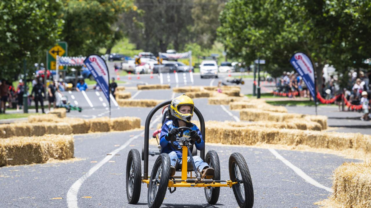 Keelie Atwell negotiates the bend in the Greenmount Billy Kart Challenge, Saturday, November 23, 2024. Picture: Kevin Farmer